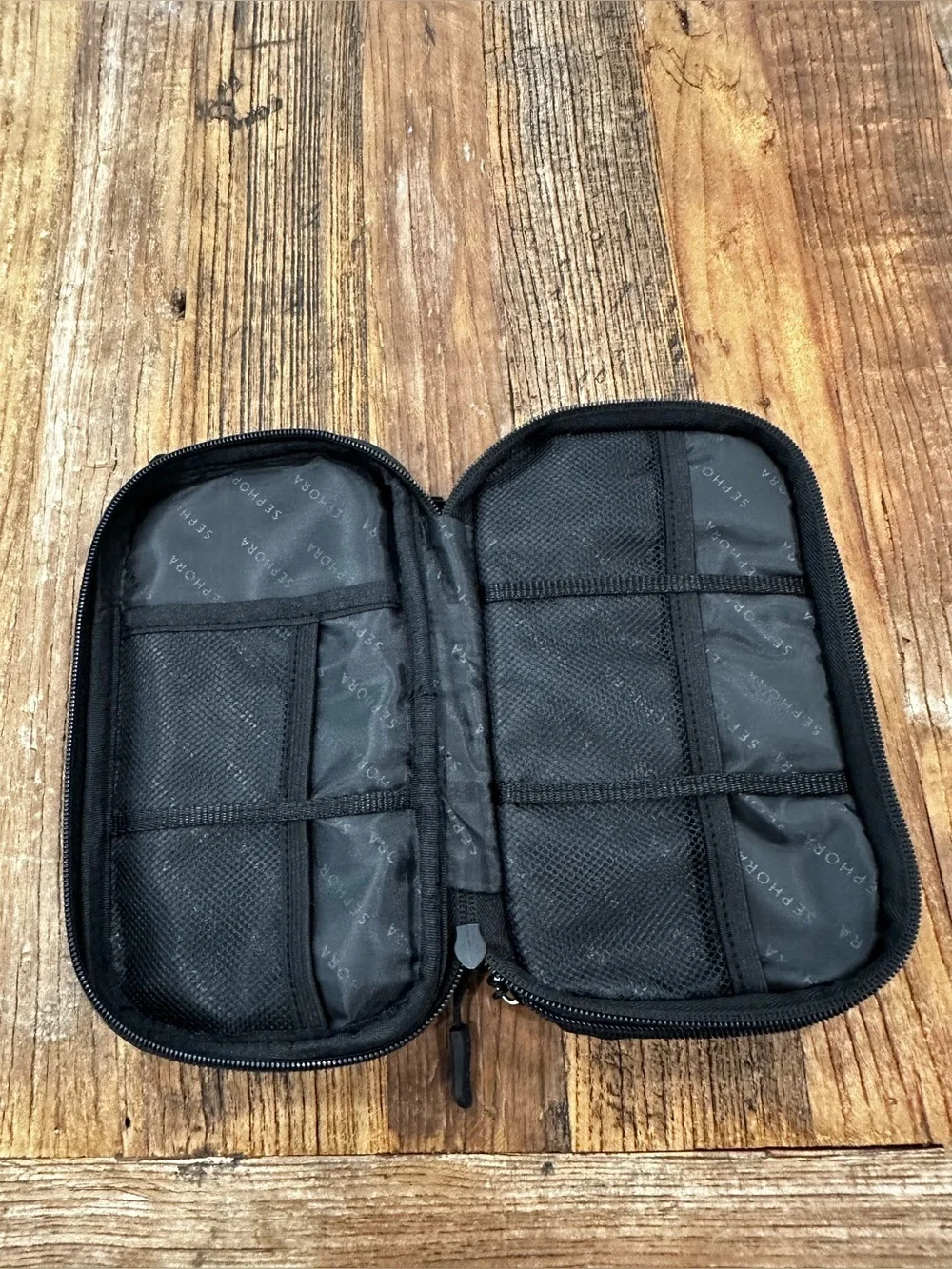 Sephora Black Cosmetic Travel Pouch with White Logo